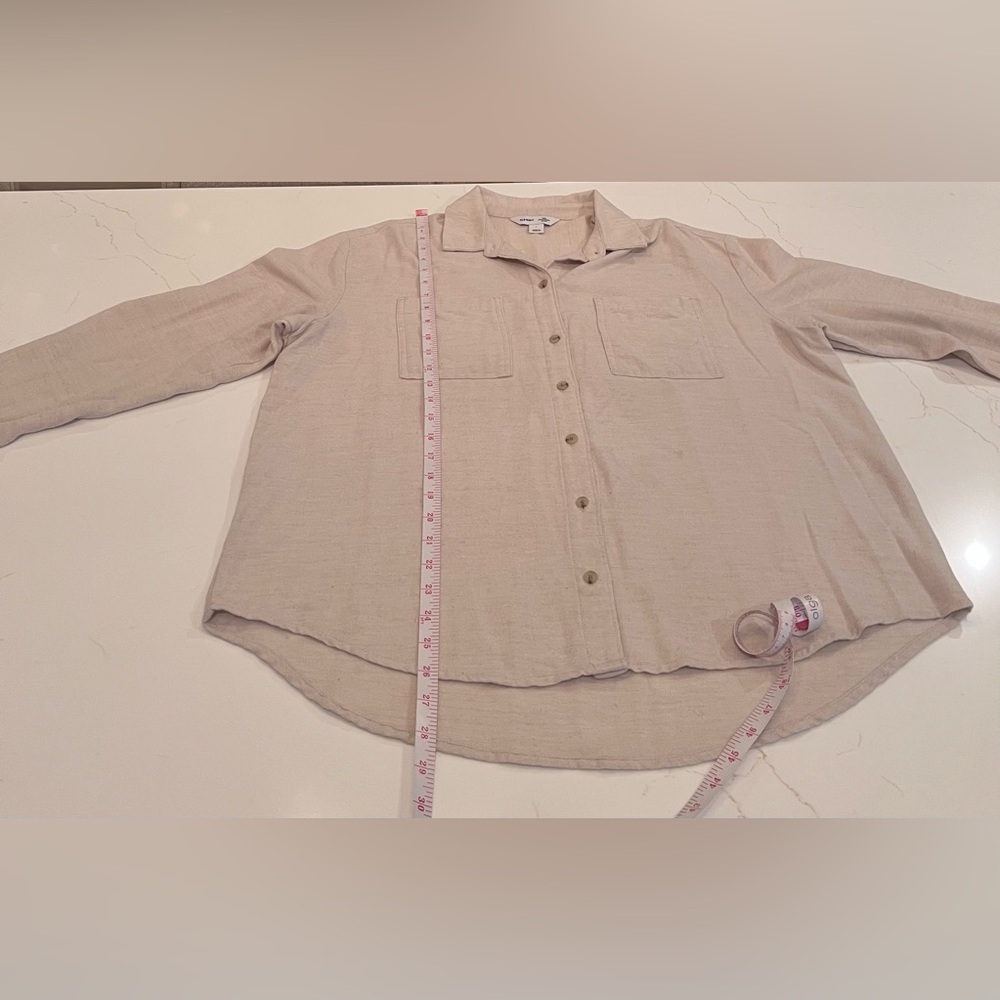 Old Navy Boyfriend Shirt | Large | Oatmeal - Picture 7 of 10